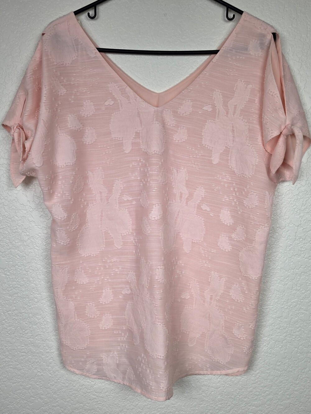 Pink Embroidered Cold Shoulder Slit Blouse